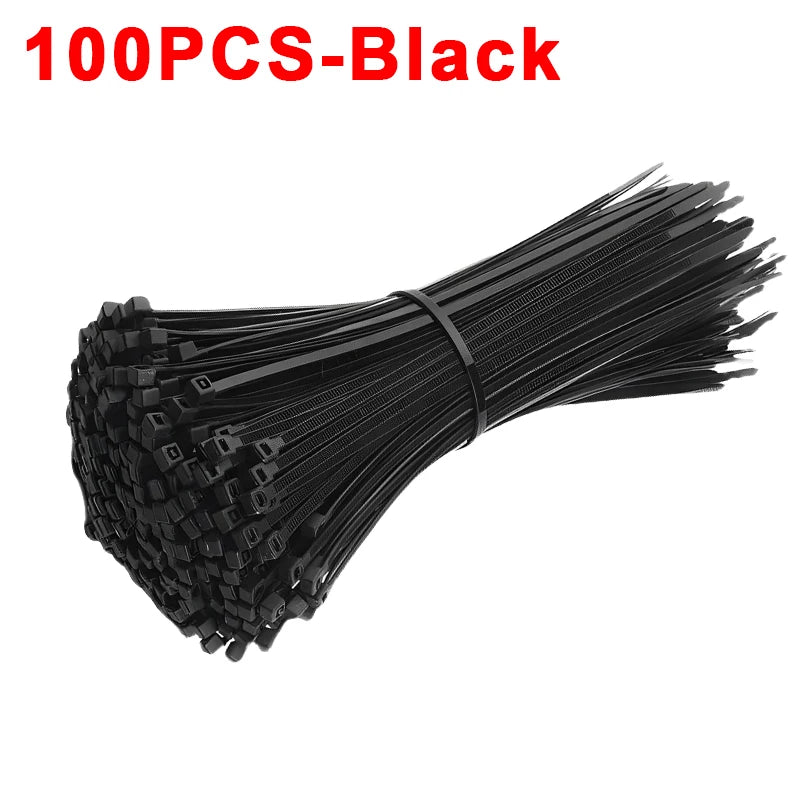 200/100Pcs Nylon Cable Ties Adjustable Self-locking Cord Ties Straps Fastening Loop Reusable Plastic Wire Ties For Home Office Oasis Select black 100Pcs 3x200mm