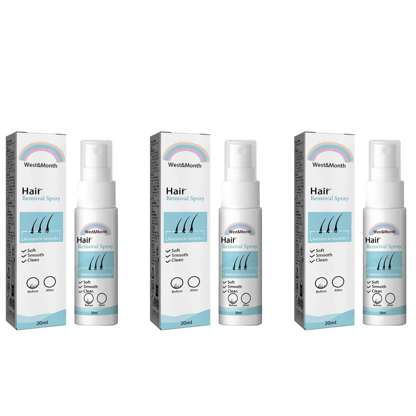 Hair Removal Spray Hair Growth Inhibitor Natural Painless Depilatory Spray Body Armpit Private Parts Hair Remover for Smooth Ski Oasis Select 3 x 20ml Boxed