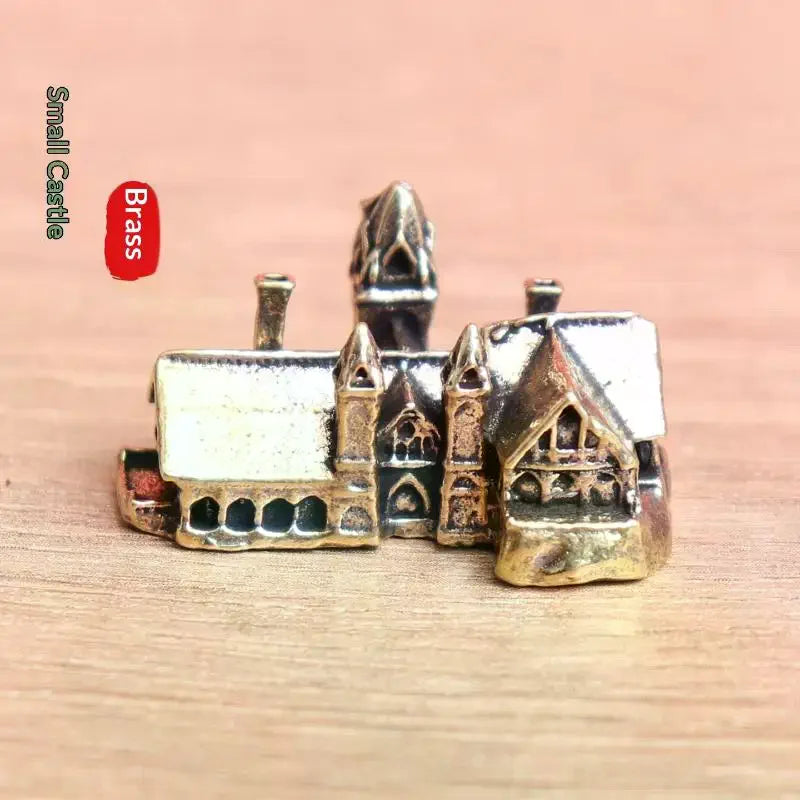Brass Small House Miniatures Figurines Castle Architecture Micro Landscape Craft Home Decorations Accessories Oasis Select