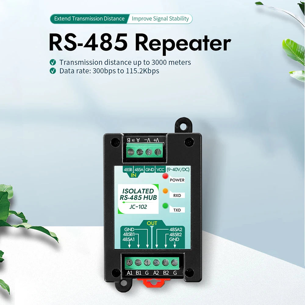 DC 9-40V RS485 2-Way Opto-Isolated Repeater Industrial-Grade 485 Hub 2-Port Anti-Interference Surge-Protected Signal Amplifier Oasis Select