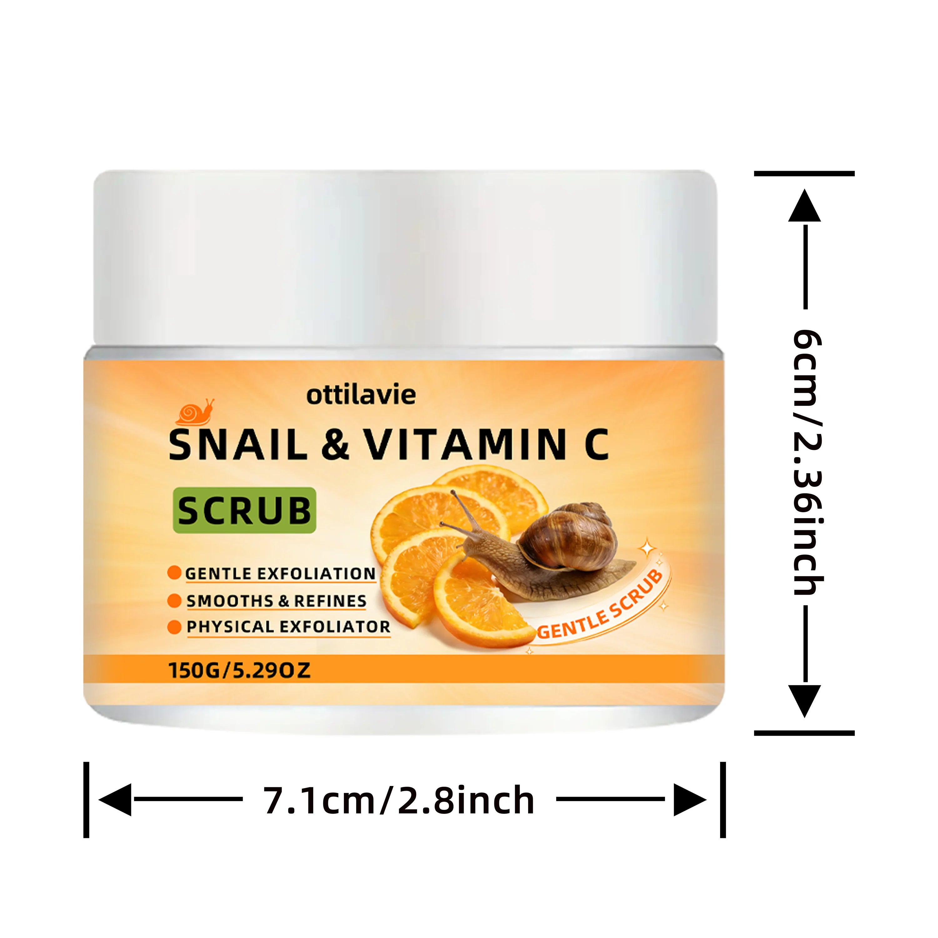ottilavie Snail Vitamin C Scrub: Gently exfoliates & deeply cleanses. For all skin types, day or night. (Unisex) Oasis Select 150g
