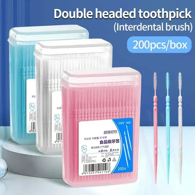 Toothpick Disposable Family Box Packed Portable Ultra Fine Pick Double Head High End Personality Creative Fruit Stick 200 Pieces Oasis Select