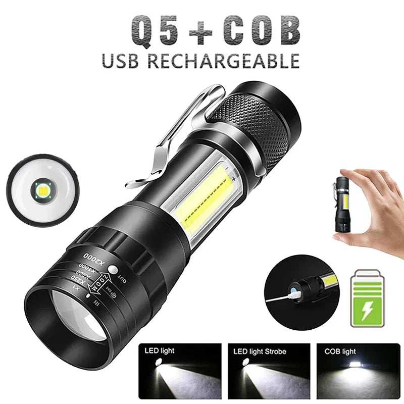 KDULIT Mini Portable Flashlight COB+XPE Zoomable Torch USB Rechargeable Outdoor Camping Fishing Long Range Emergency Lantern Oasis Select
