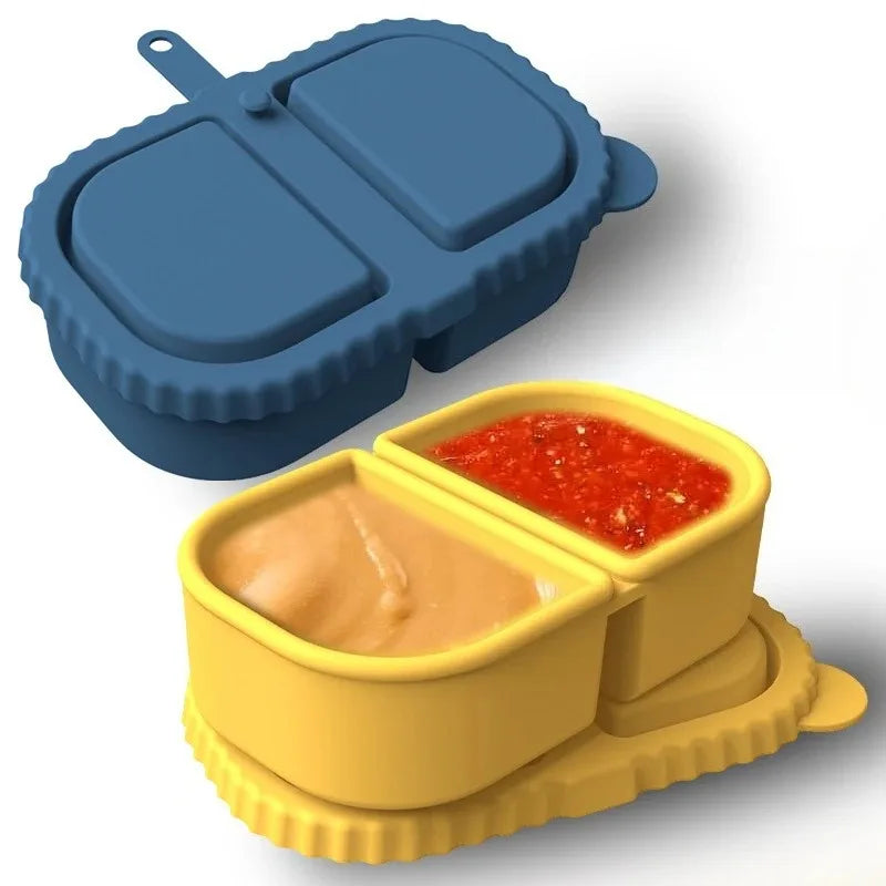 Silicone Double Compartment Seasoning Box, Sauce Snack Container, Portable Packaging with Lid, Foldable Storage Box Oasis Select