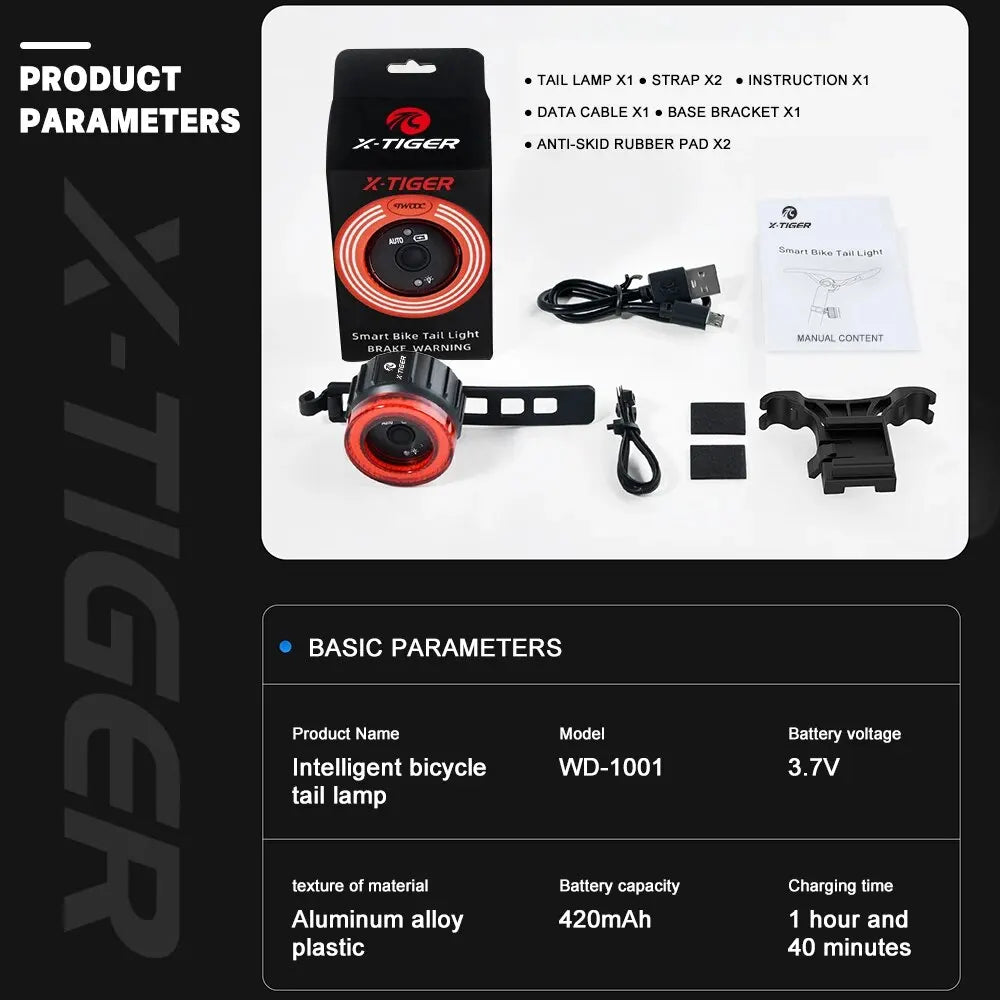 X-TIGER Smart Bicycle Tail Light Waterproof LED Sensor Brake Light Super Bright Cycling Safety Warning Light Oasis Select