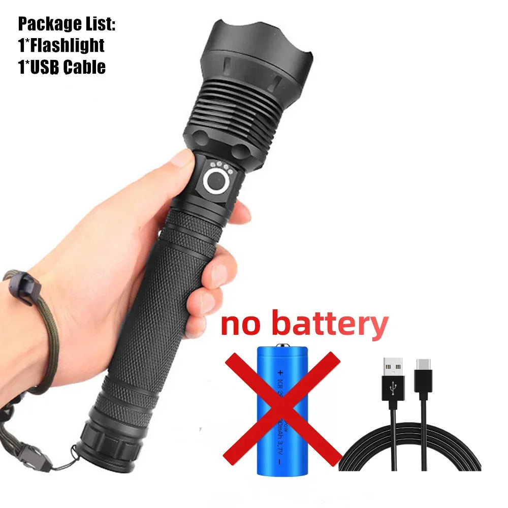 Rechargeable LED Flashlights 90000 Lumens Super Bright Zoomable Waterproof Flashlight with 3 Modes Powerful for Camping Hiking Oasis Select X92 P70 no battery