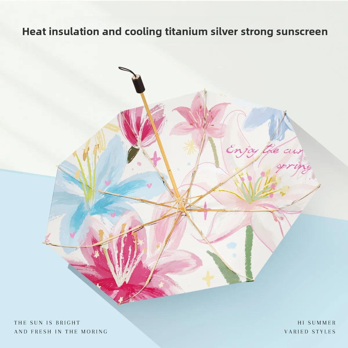 High UV Protection Sun Umbrella Dual Use for Rain & Sun, Windproof Double Layer Folding Umbrella Stylish Design Oasis Select Star dew flower head 8K Aluminum