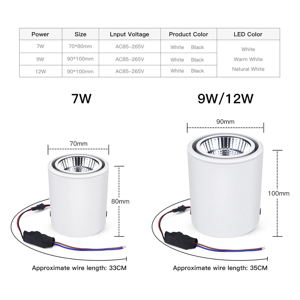 LED Downlight Recessed Ceiling Lamp 7W/12W Aluminum COB Spotlight Night Light for Home Office Store Decor AC85-265V Oasis Select