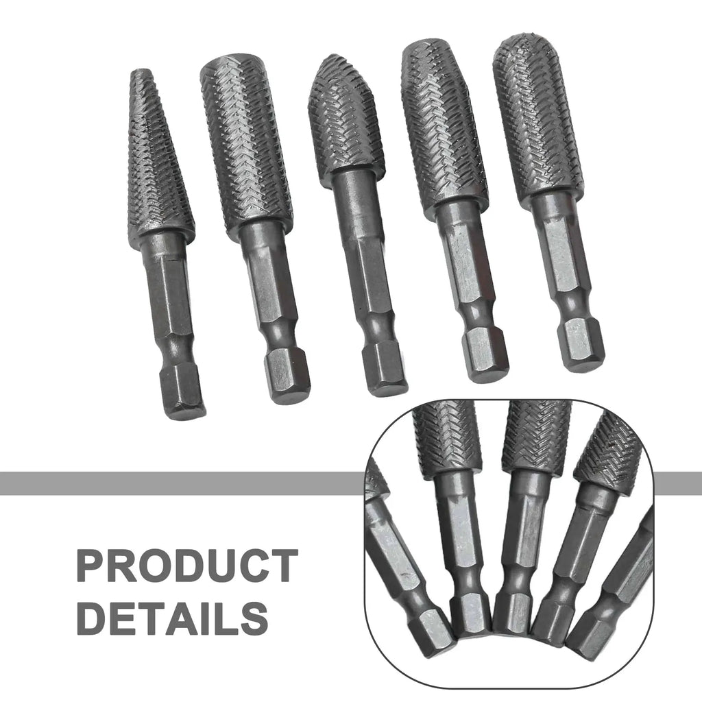 5pcs Hex Shank Rotary Steel File Drill Bits Burrs Grinding Grooved Sanding Engraving Engraving Milling Polish Tool Oasis Select