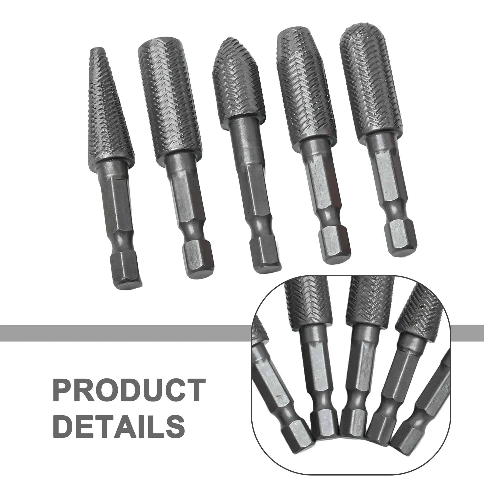 5pcs Hex Shank Rotary Steel File Drill Bits Burrs Grinding Grooved Sanding Engraving Engraving Milling Polish Tool Oasis Select