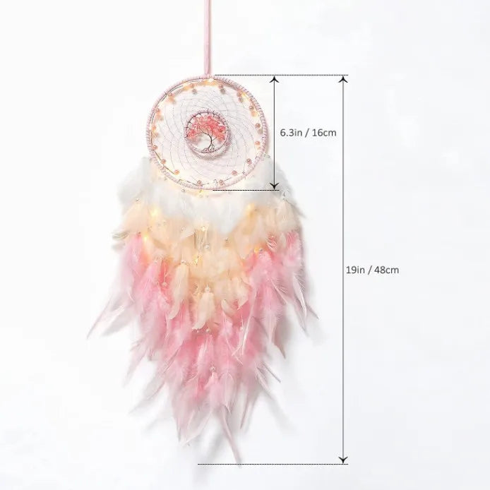 Tree of Life Wind Chimes Gravel Hanging Small Fresh Girl Heart Mori Feather Hanging Bedroom Windowsill Creative Decorations Oasis Select No Light