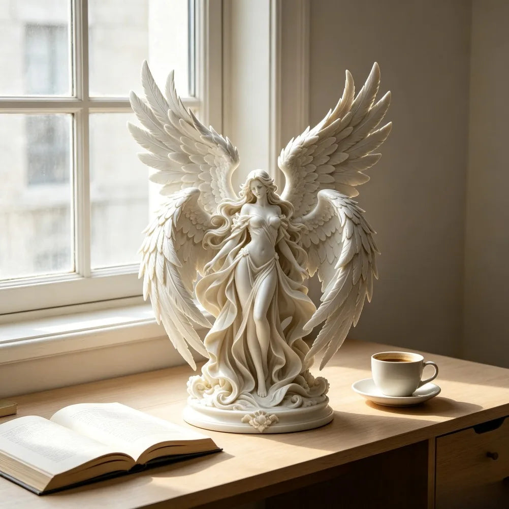 Quadruple Wing Holy Angel Sculpture Neoclassical Goddess Figurine Elegant European Art Statue Tabletop Decor Religious Present Oasis Select