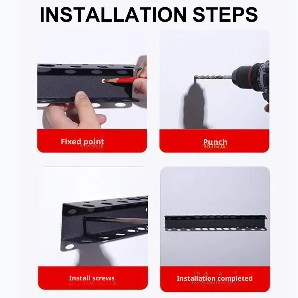 14-Hole Wall-Mounted Screwdriver Organizer Metal Tool Rack