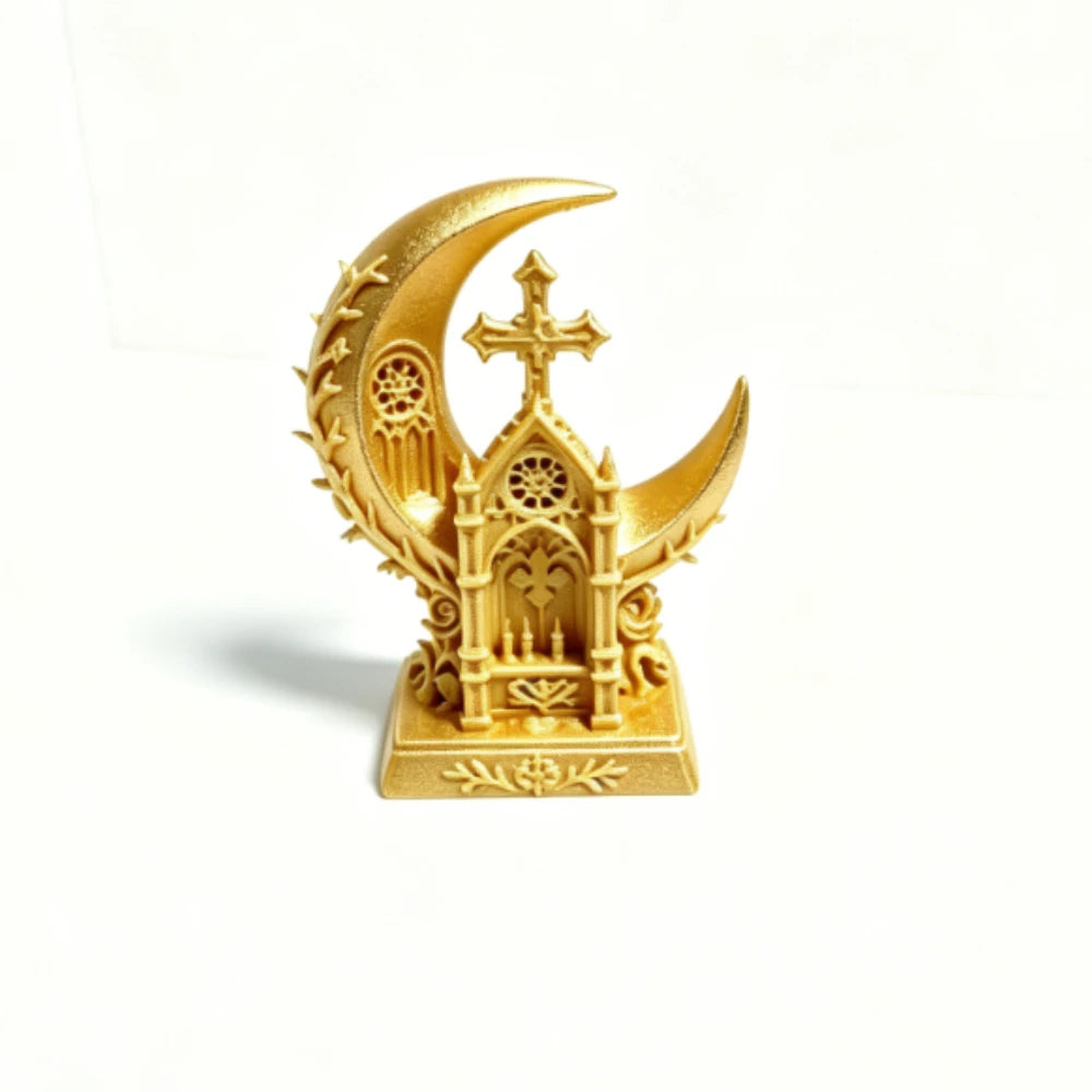 Gothic Moon Church Cross Statue 3D Printed Star Cathedral Art Sculpture Elegant Desktop Room Aesthetic Ornament Home Decor Gifts Oasis Select Gold 10cm