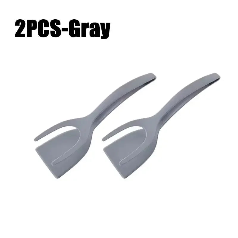 2 in 1 Shovel Clip Silicone Grip Flip Tongs Egg Steak Spatula Tongs Clamp Pancake Fried Turners Cooking Tool Kitchen Accessories Oasis Select 2PCS-Gray
