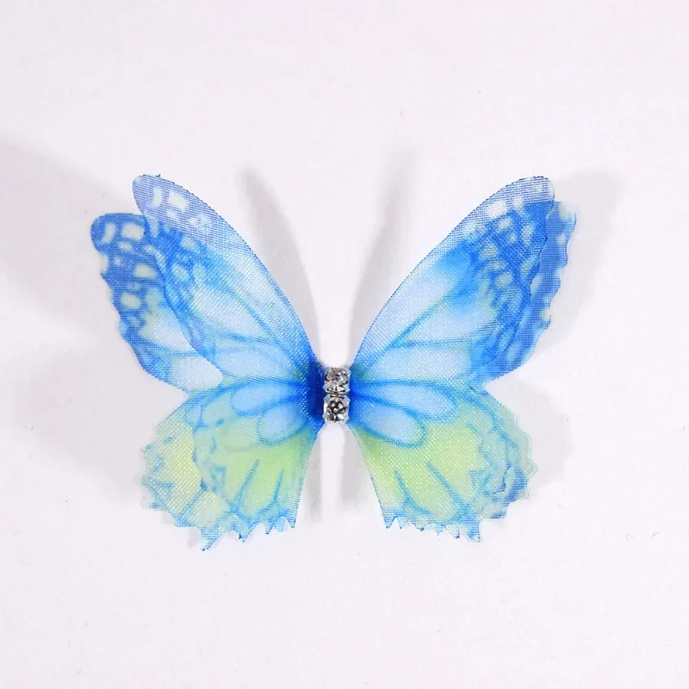 50Pcs 3D Organza Fabric Butterfly Appliques Double-layer Gradient Color Simulation Mesh Butterfly Patch Translucent Oasis Select 03