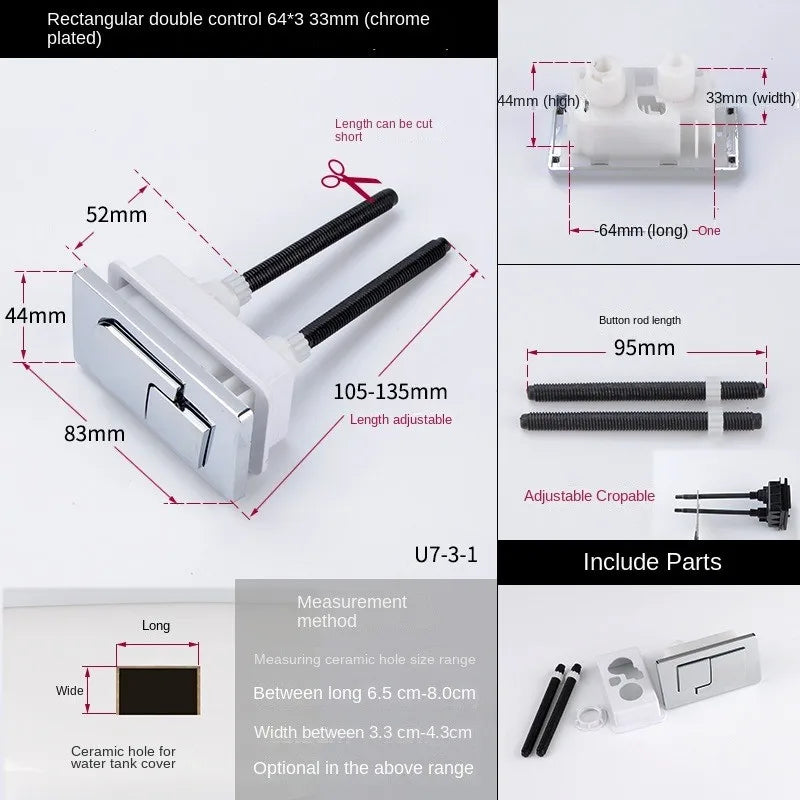 Toilet Drain Valve Dual Flush Tank Button Rectangular Toilet Water Saving Valve Drain Switch Button Bathroom Accessories Oasis Select silver