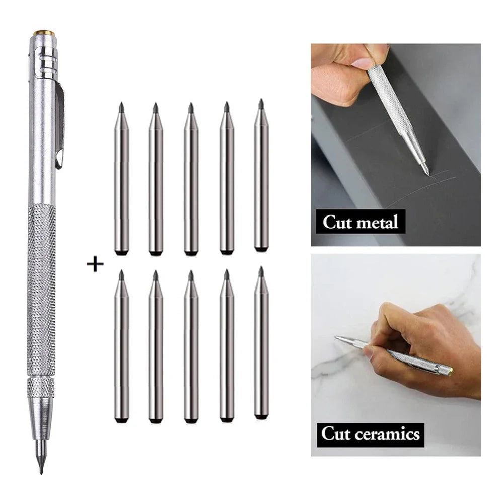 11PCS Alloy Scribe Pen Carbide Scriber Pen Metal Wood Glass Tile Cutting Marker Pencil Metalworking Woodworking Hand Tools Oasis Select