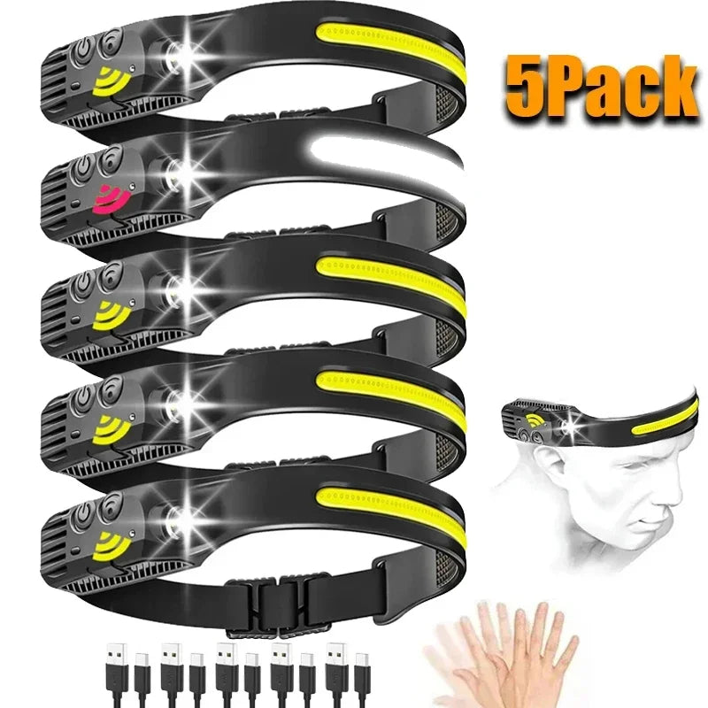 Powerful LED Induction Headlamp XPE+COB Head Flashlight USB Rechargeable Camping Fishing Search Light Waterproof Headlight Oasis Select