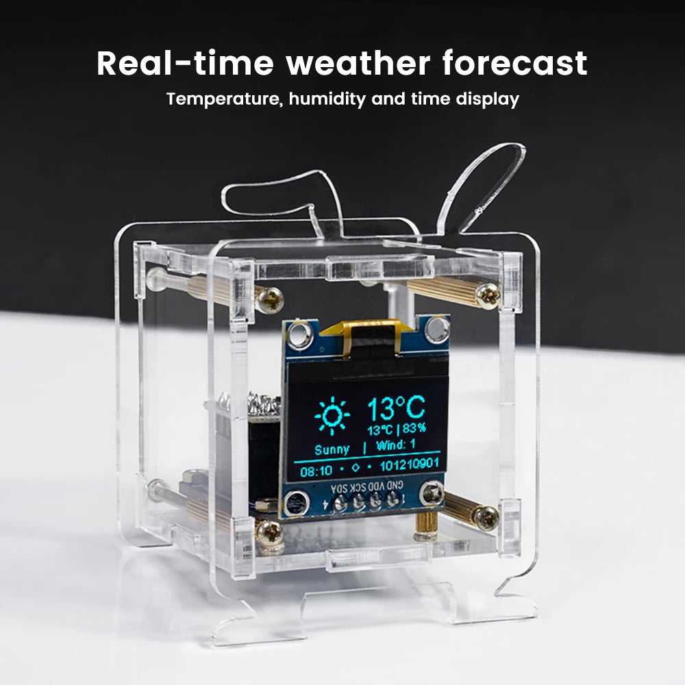 ESP8266 Electronic Clock DIY Kit Mini 0.96-inch OLED Display Weather Clock 2.4G Wifi Temperature and Humidity Welding Practice Oasis Select