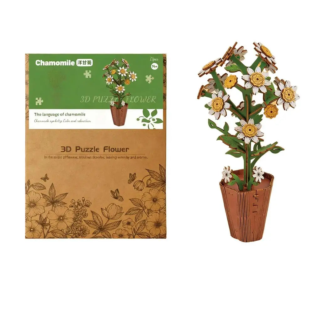 3D Wooden Puzzles Flowers Diy Artifical Botanical Bouquet Puzzle Kit Home Decoration For Adults Mother's Day Birthday Gift Oasis Select chamomile