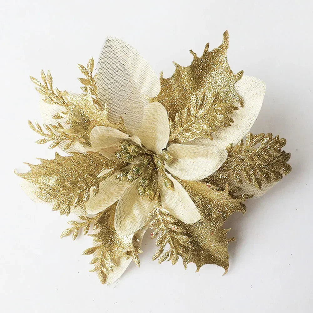 Christmas Poinsettia Glitter Flower Hanging Xmas Party Tree Decoration Xmas Tree Ornament Home Decoration Navidad New Year Oasis Select Gold China Mainland