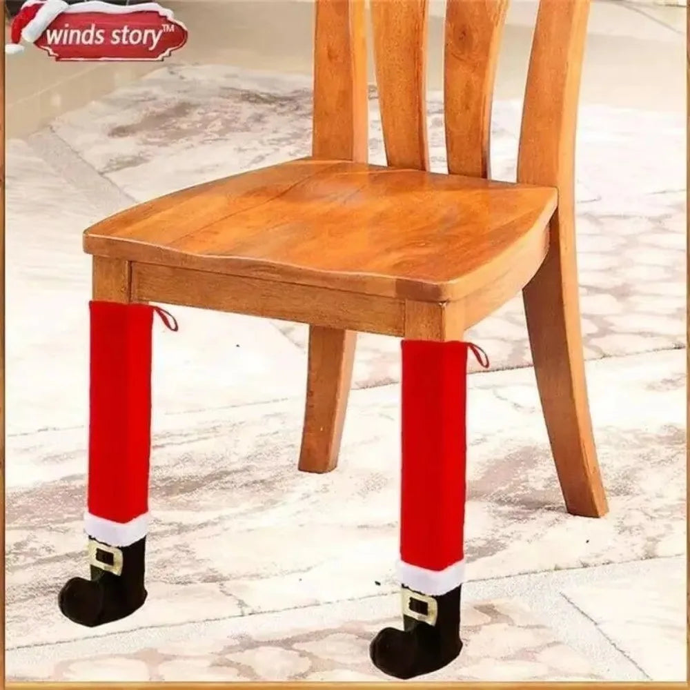 4PCS Anti Slip Christmas Table Chair Leg Cover Santa Claus Boots Covers Happy New Year Furniture Leg Pad Merry Christmas Decors Oasis Select