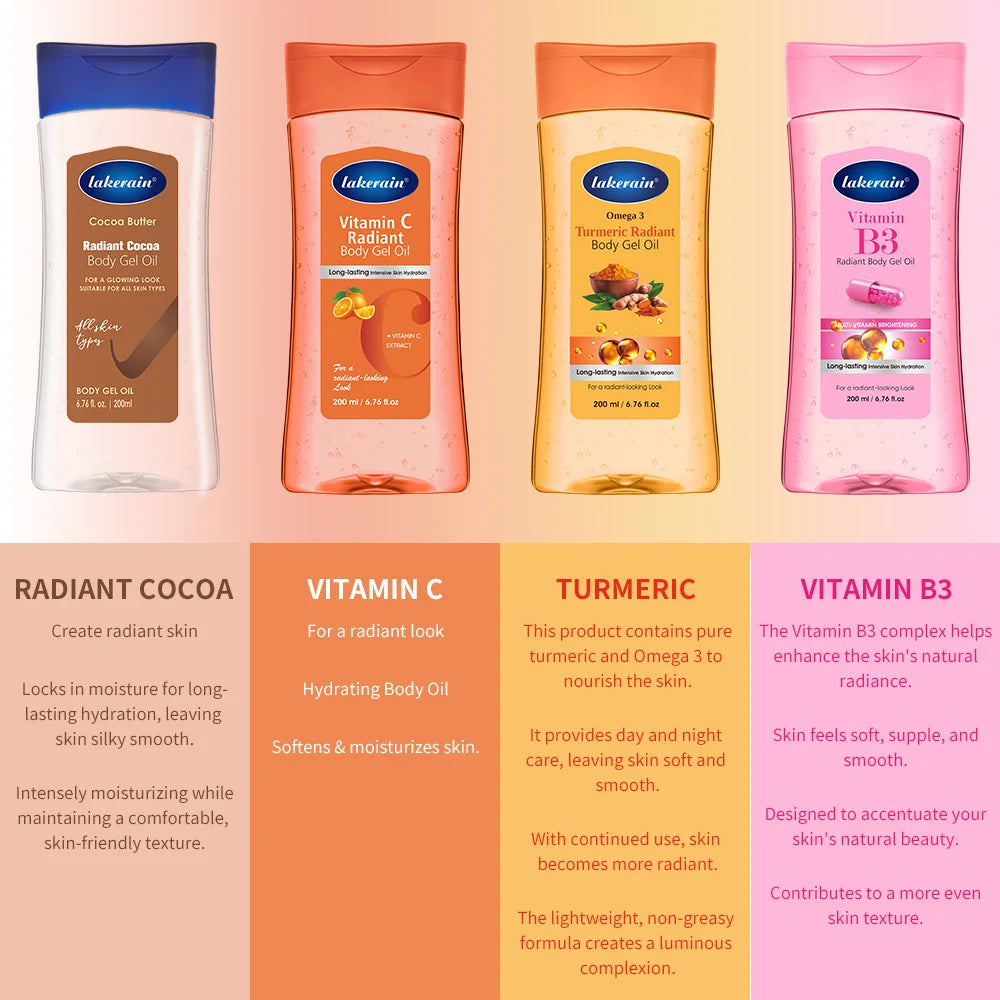 Turmeric Cocoa Glow Body Gel Oil Moisturizing & Smoothing Body Skin Vitamin C Vitamin B3 Body Oil for Dry Skin Care Treatment Oasis Select