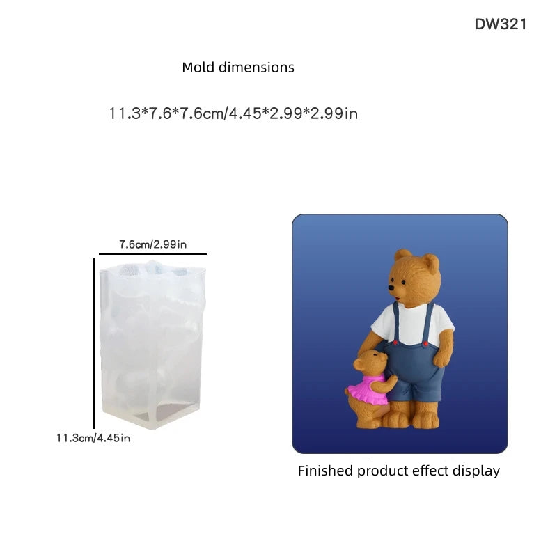 Valentine's Day Gift 3D Teddy Bear Couple Silicone Candle Mold Hugging Bear Couple Shape Epoxy Resin Mold Soap Making Tool Decor Oasis Select DW321