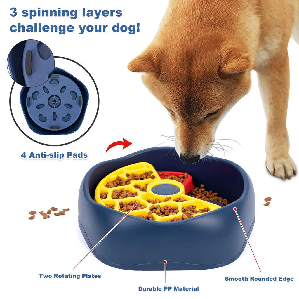 Three-layer Rotating Slow Food Bowl for Cats and Dogs, Educational and Anti-choking Dog Bowl, Anti-tipping Tableware and Feeder Oasis Select