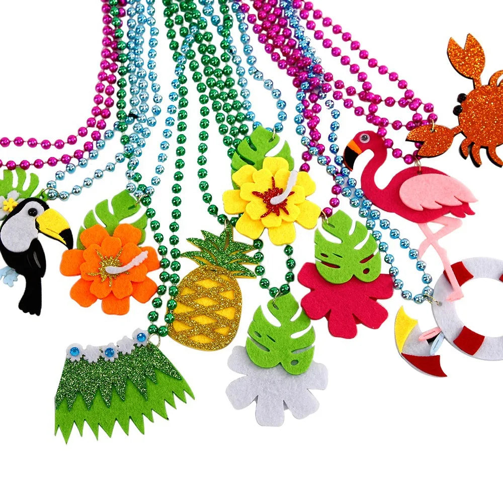 Summer Beach Party Necklace Tropical Charms for Hawaiian Themed Mardi Gras Plastic Beads - Flamingo Crab Oasis Select