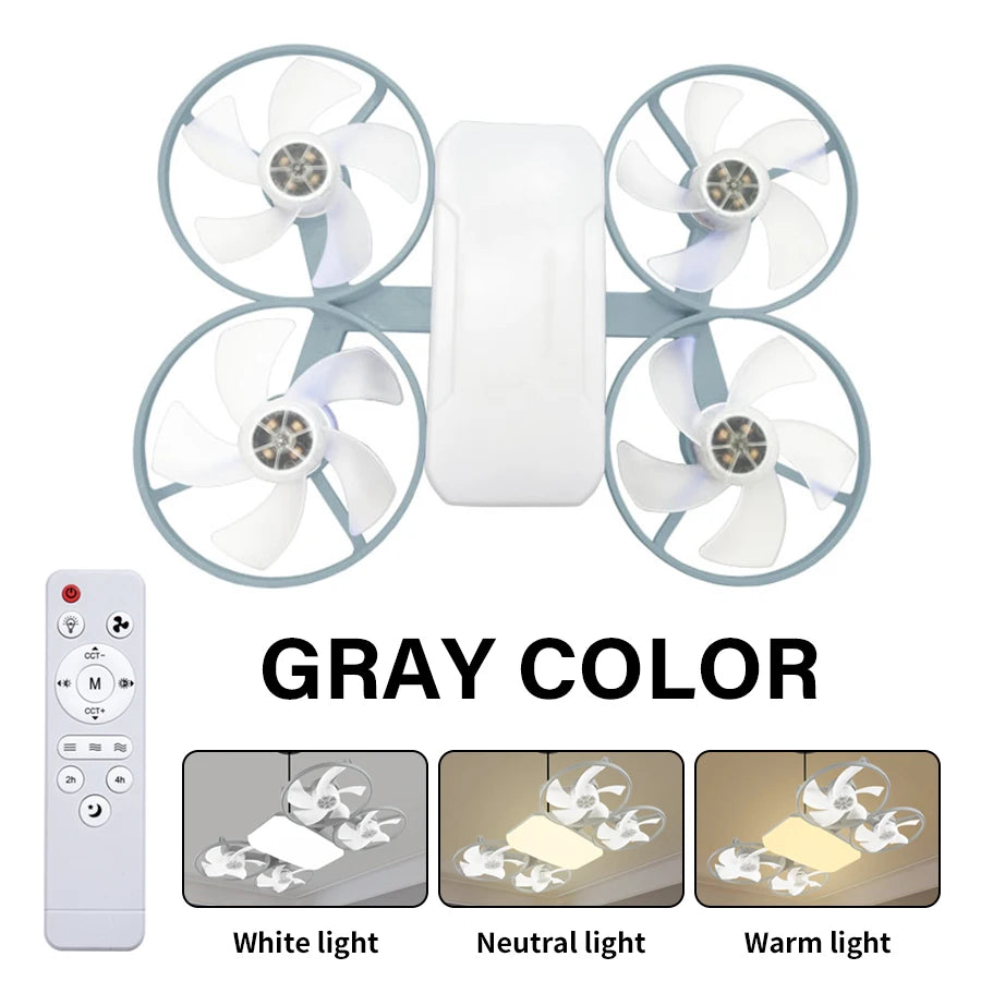 2 in 1 50W Fan Light E27 Drone Car Design Ceiling Fan Light with Remote Control AC85-265V Fan Lighting Lamp for Home Restaurant Oasis Select Gray