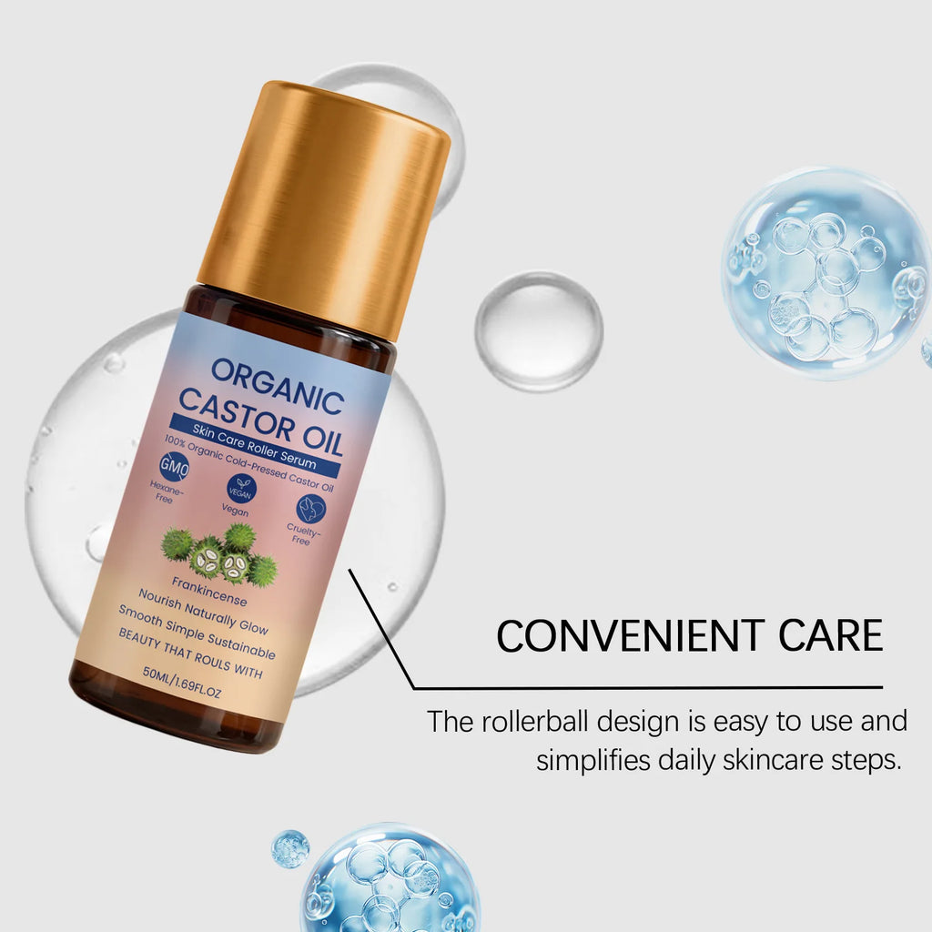 2026 Hot Organic Castor Oil Roller Serum 100% Pure Natural Hair Growth Eyelash Eyebrow Nourish Skin Massage Essential Oil Oasis Select