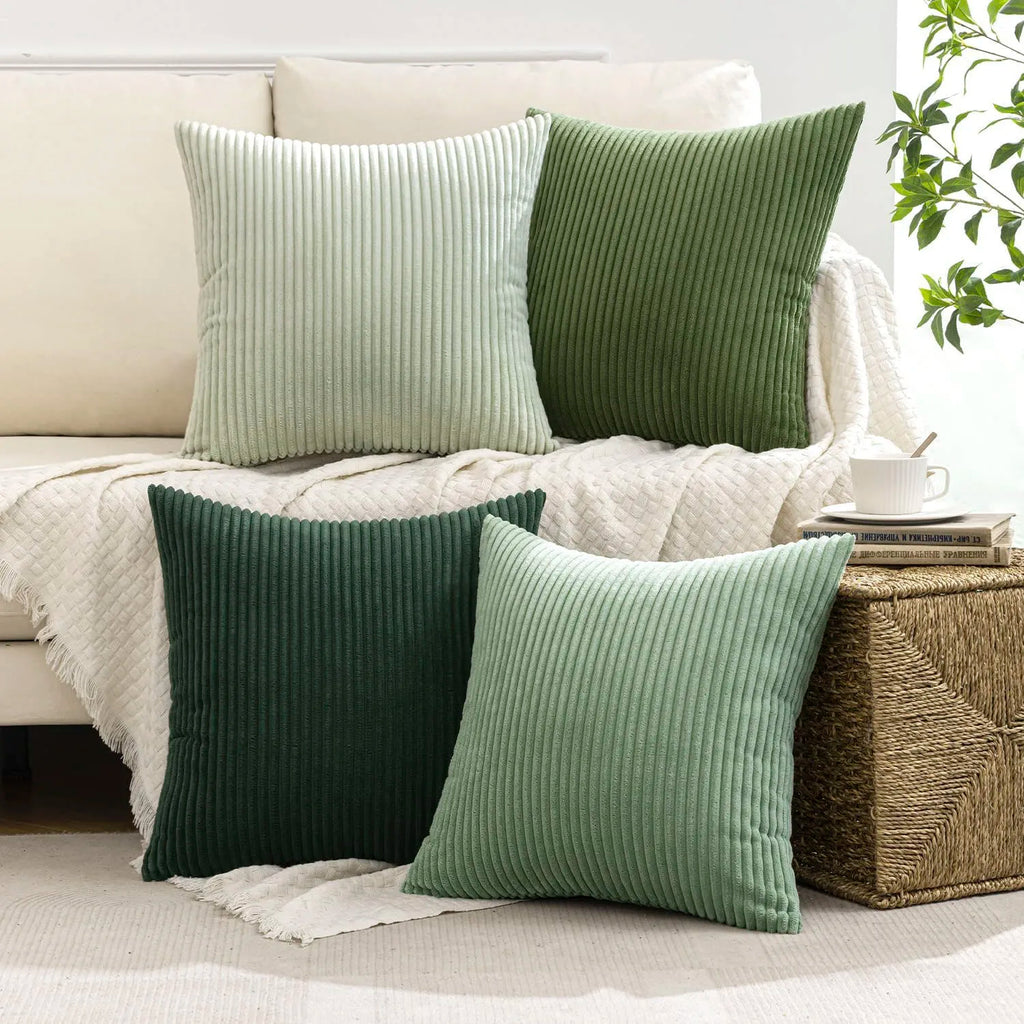 4pcs Boho Farmhouse Throw Pillow Covers Mordern Nordic Cushion Covers Soft Corduroy(pillowcases without inserts) Oasis Select Green Set of 4