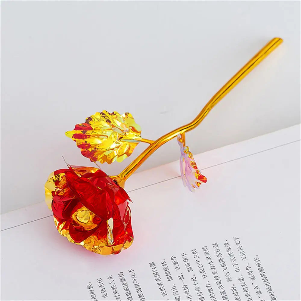 Multi-Color Gold Plated Rose Flower Romantic Valentine’s Day Mother's Day Gift Garden Decoration Flower Decoration Oasis Select Red-18cm