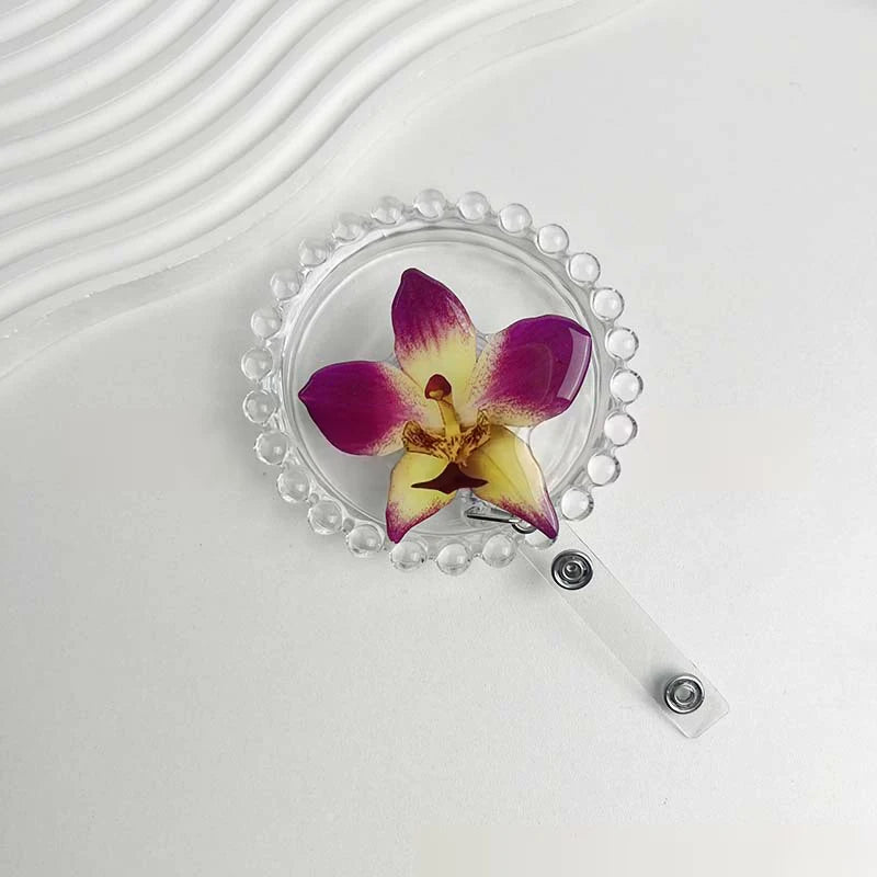 Flower Acrylic Bag Charm | Alligator Clip Retractable ID Holder Bag Charm Accessory Oasis Select A11