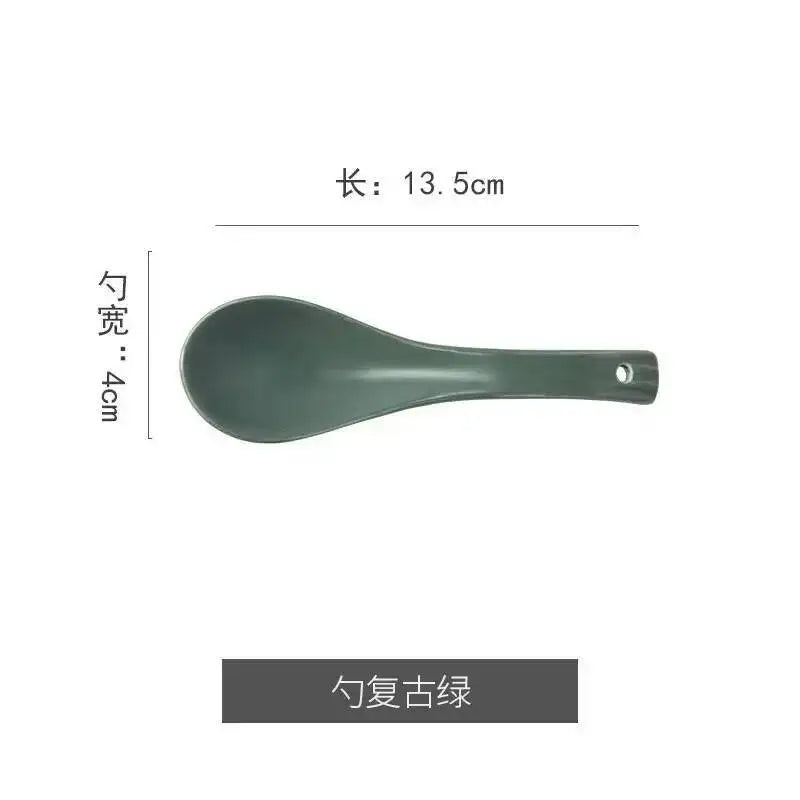 Ceramic Soup Spoon Soup noodles rice Spoon For Daily Use Kitchen Tablewear Oasis Select - Vintage Green
