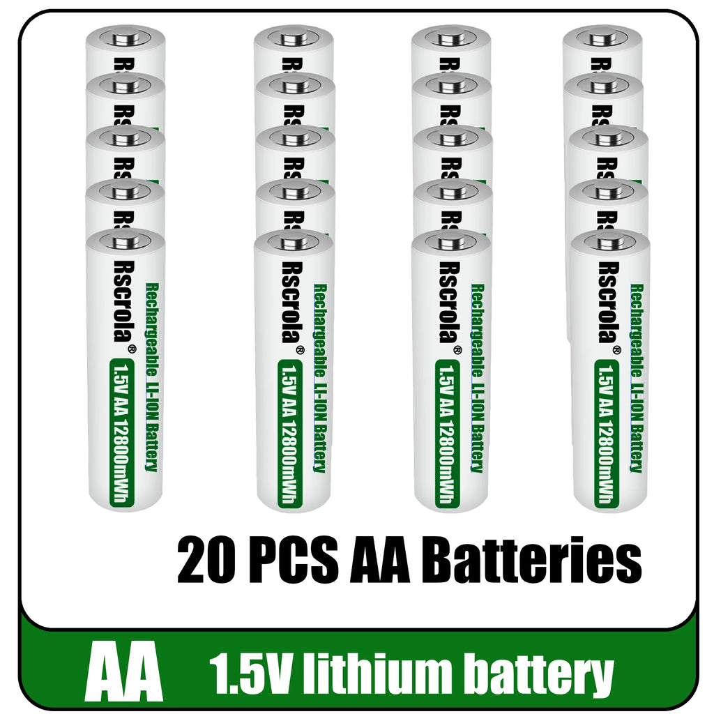Universal Rechargeable 1.5V AA 12800mWh Lithium ion Battery Fast charging with Charger for Camare Clock Mouse Fan Electric Toys Oasis Select 20 PCS Batteries