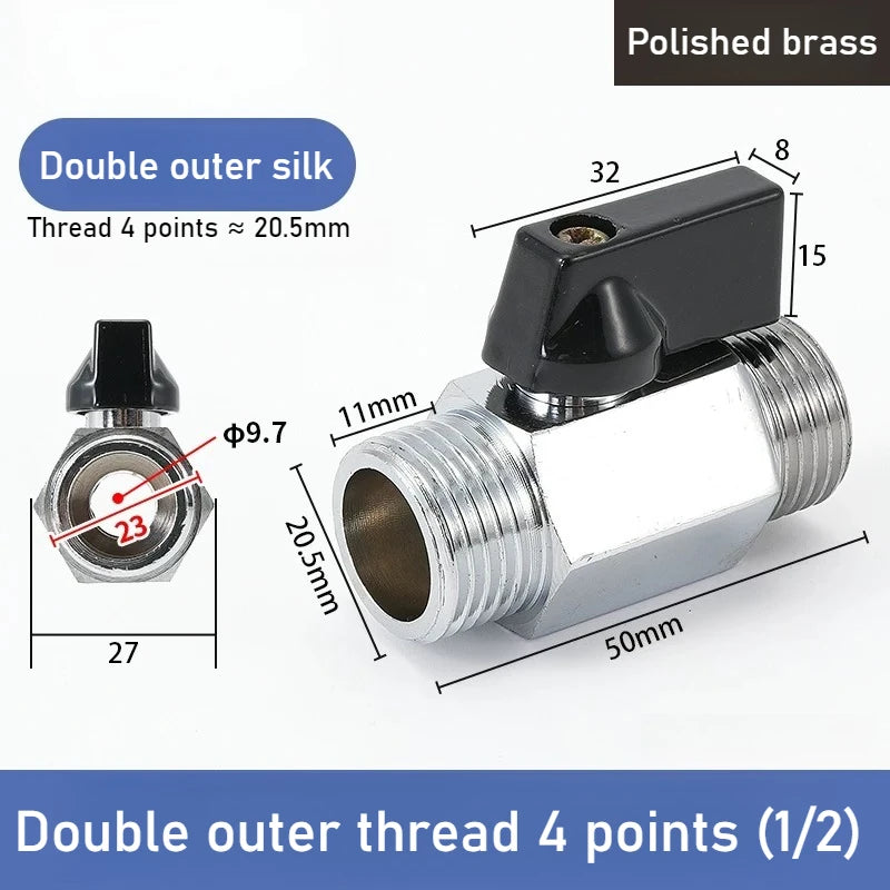 Mini Polished Copper Ball Valve PT1/8, 1/4, 3/8, 1/2 Switch Water Pipe, Gas and Electrical Dual Inside and Outside Oasis Select DN15 Double outside Polishing style