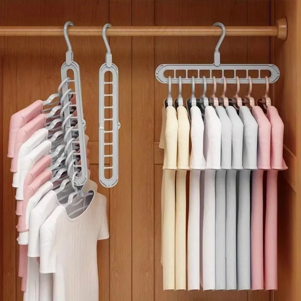 5pcs 9-hole Wardrobe Storage Rack Multifunctional Foldable Clothes Drying Rack Storage Clothes Rack Space-saving Clothes Hanger Oasis Select