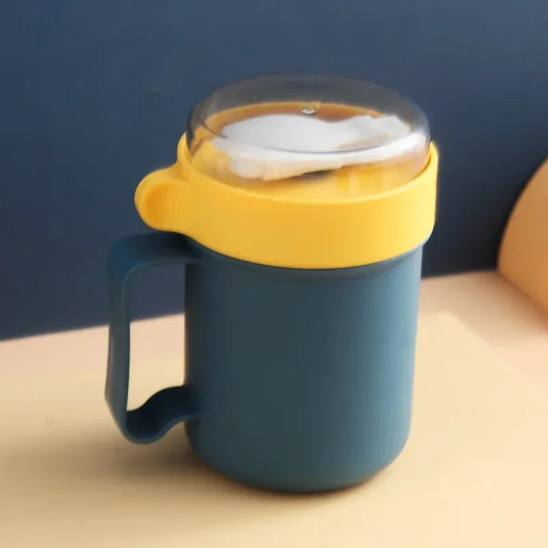 500ML Portable Breakfast Cups Oatmeal Cereal Nut Yogurt Salad Cup with Lid Spoon School Lunch Box Microwave for Kitchen Tools Oasis Select Blue 500ML