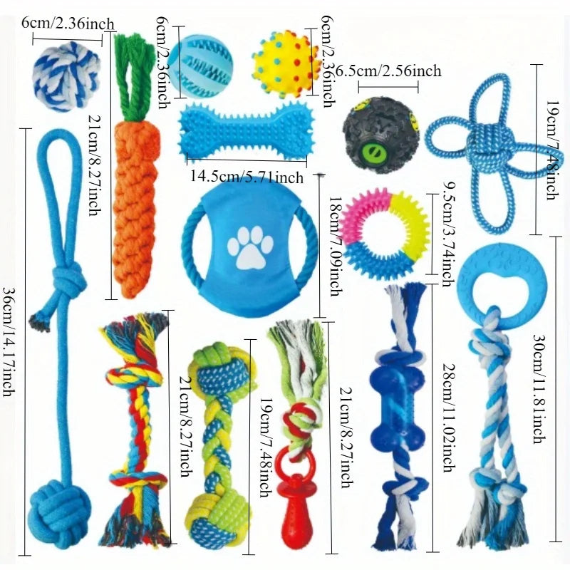 15PCS Dog Toys for Aggressive Chewers,Durable Rope Tug-of-War Chew Sticks &Unbreakable Rubber Balls for Small Medium Large Breed Oasis Select
