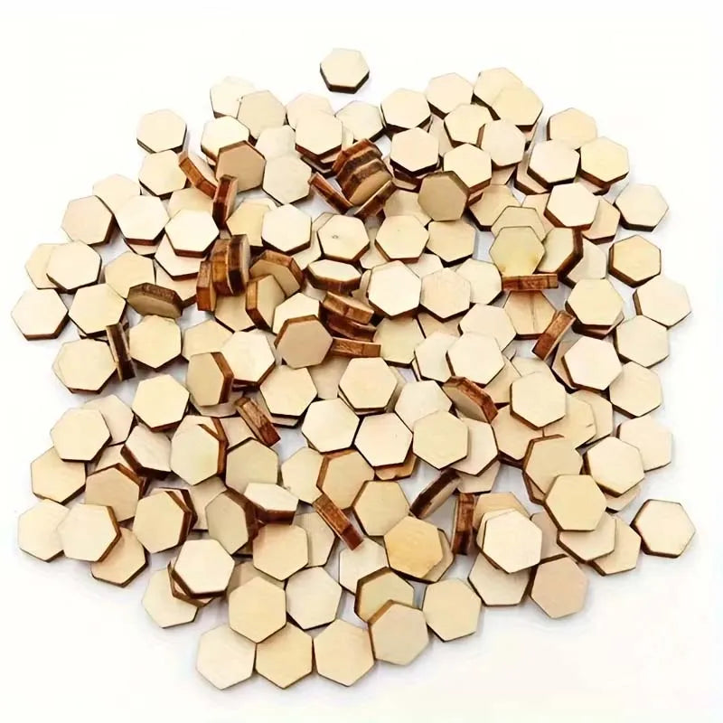 100 PCS Small Wooden Hexagonal Decorative Wood Chips, Wooden Crafts DIY Painting Graffiti, Holiday Party Wedding Decoration Oasis Select