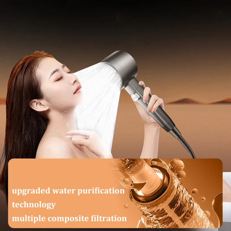 Filtered Super-pressurized Shower Head Five-speed Handheld Hollow Large Water Outlet Bathroom Shower Head Set Oasis Select