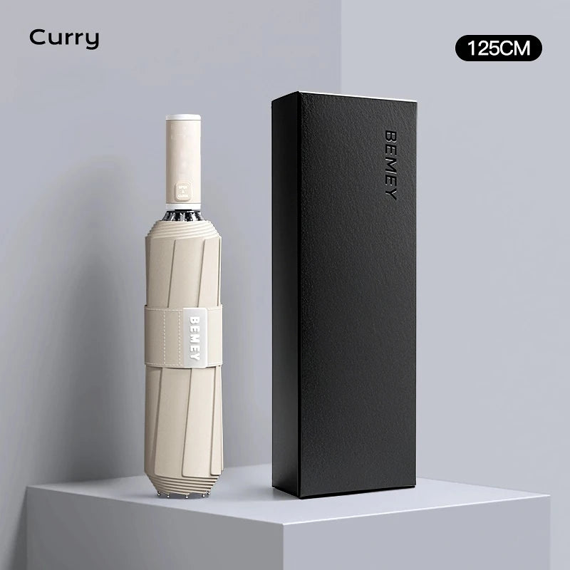 Fully Automatic Umbrella Enlarged Thickened and Reinforced Large Folding Umbrella for Heavy Rain Oasis Select Curry 125cm 10K full-fiber