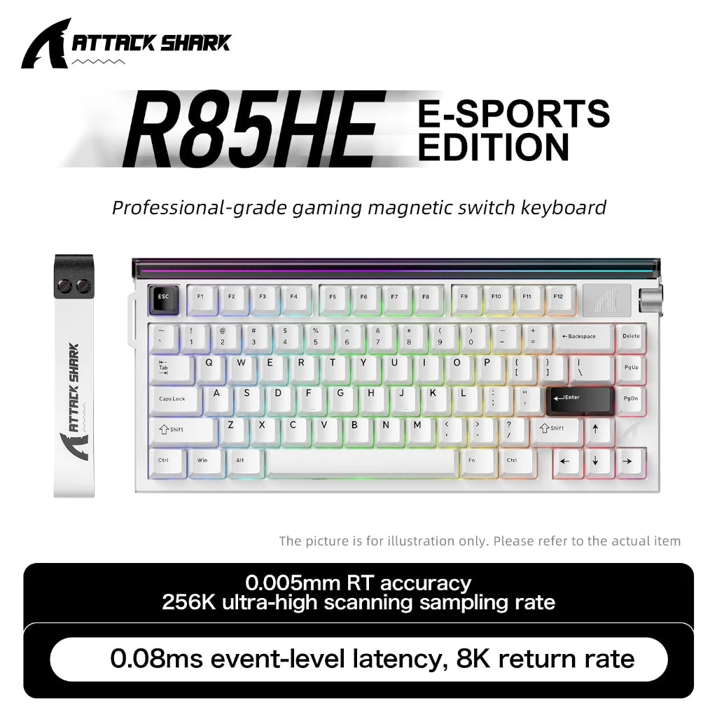 ATTACK SHARK R85HE Magnetic Axis Gaming Wire Keyboard 8KHz Rate 0.005mm RT Precision Adjustable 5 Layer Soundproof Filling RGB Oasis Select R85 HE-White