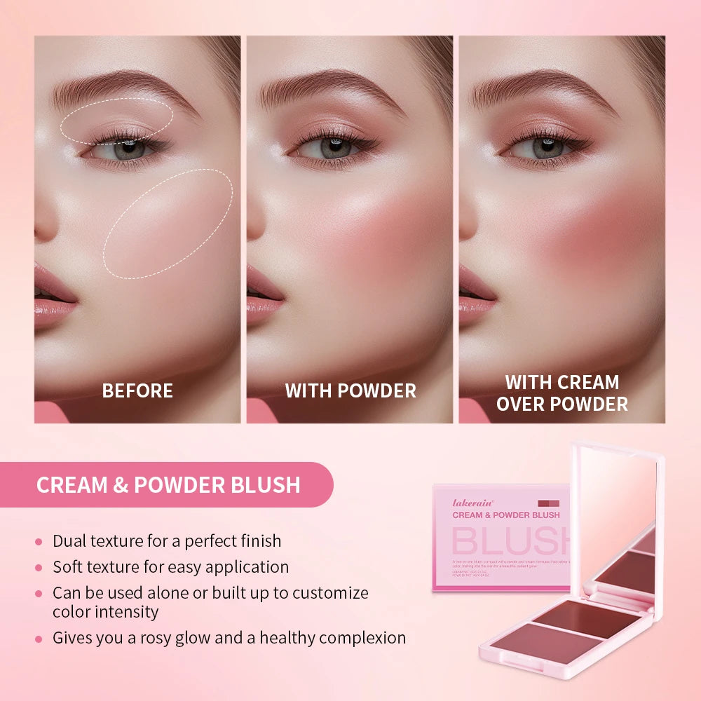 Cream&Powder Blush Palette Natural Long-lasting High Pigment Blush Makeup Contour Powder Beauty Peach Pink Korean Makeup Blush Oasis Select