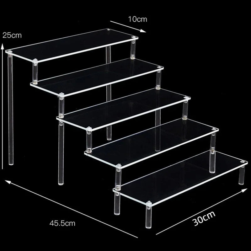 1–5 Tier Acrylic Display Stand | Riser Shelf Rack – Clear & Black
