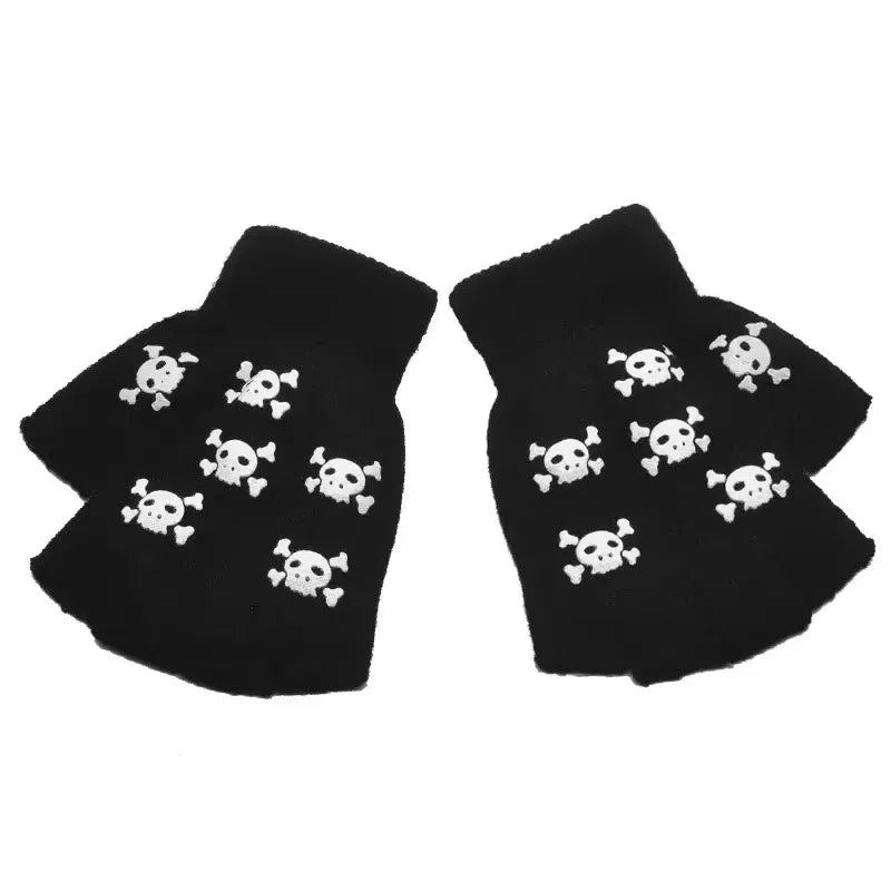 1-4pair Gloves Unisex Halloween Skeleton Skull Half Finger Gloves Glow In The Dark Fingerless Stretch Knitted Winter Mittens Oasis Select 1pair B