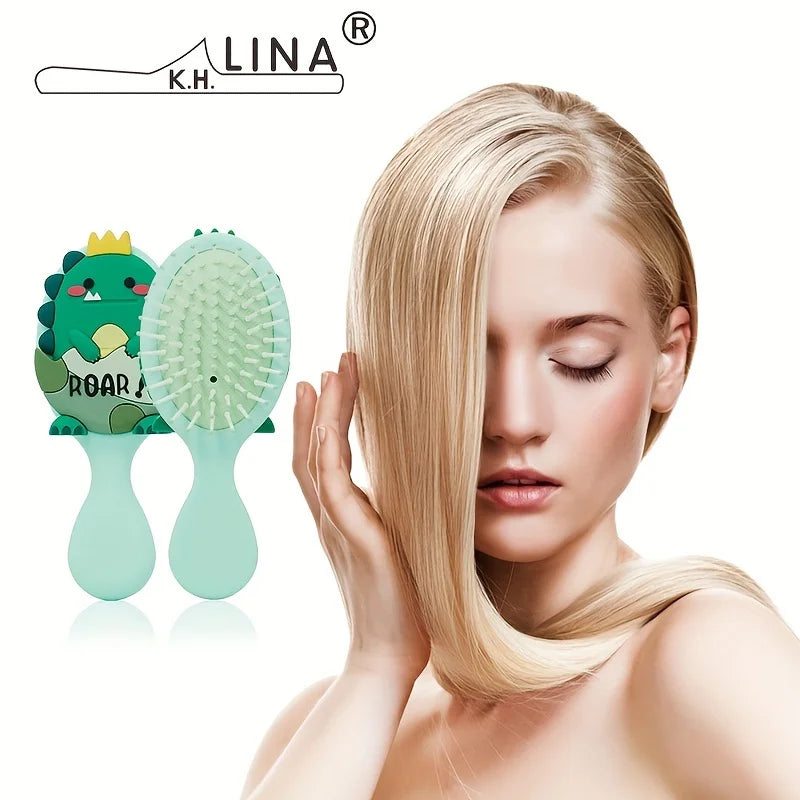 Cute Dinosaur Design Mini Detangling Brush - Air Cushion Scalp Massager for Smooth Hair Oasis Select